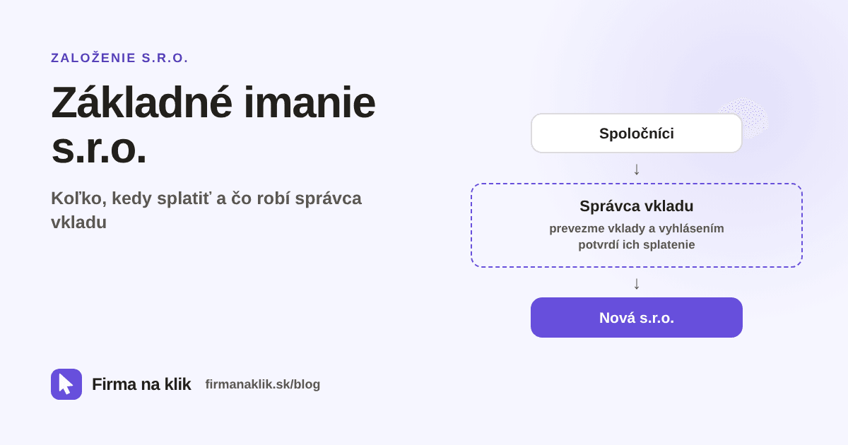 Základné imanie s.r.o.: minimum imania a vkladu, splatenie pred podaním a vyhlásenie správcu vkladu